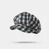 Boina retro estilo universitario con estampado de cuadros, boina de pintor, gorra de pico casual versátil subcultural para mujer, dulce y genial para chicas a la moda