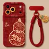 Capa de celular Gourd da Fortuna adequada para Apple 17 Pro Max, novo iPhone 16 com cordão, 15 laranja, conjunto 14, 18 novo