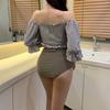 2024 Corea del Sur Nueva Chaqueta Tubular de Aguas Termales Conjunto de Dos Piezas Sexy con Cordón Elegante Ombligo Elegante Traje de Baño con Abertura para Mujer