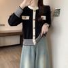 Exportação real tiro plus size japonês e coreano contraste cor malha cardigan feminino outono e inverno novo all-match gola redonda maré cor suéter maré