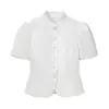 Roupas Femininas Transfronteiriças 2026 Nova Moda Europeia e Americana Slim Fit Gola Alta Manga Bufante Assimétrica Camisa Top para Mulheres C93193