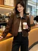 Jaqueta Curta Elegante com Lapela para Mulheres, Novo Estilo Outono 2026, Tendência, Rejuvenescedora, Versátil, Jaqueta Slim com Zíper, Top Elegante