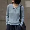 Suéter de Punto Fino con Cuello Polo de Lana, Manga Larga, Bordado Retorcido Floral Base, Nuevo para Otoño/Invierno 2026, para Mujer