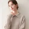 Baicai Rong Tricô de Cashmere Gola Polo Novo Outono/Inverno Manga Longa Feminino Versátil Solto Pulôver Camada Base Top