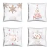 Funda de Almohada Navideña de Lino Nuevo para Amazon Transfronterizo Funda de Almohada de Casa con Santa y Reno Funda para Sofá