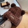 Gorro de felpa con orejas de oso para mujer otoño e invierno protección para las orejas cálido lindo gorro de pila que hace que la cara se vea pequeña circunferencia de cabeza grande gorro de lana