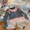 Camiseta de Manga Larga para Niñas de Primavera y Otoño, Ropa Elegante para Bebés, Marca Única y Moderna para Niños, Camiseta Base Dulce de Dos Piezas Falsas con Lazo