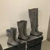Botas coreanas negativas, botas apiladas vintage desgastadas para mujer, con hebilla de cinturón, de media pantorrilla, por encima de la rodilla, botas largas grises de Xinjiang