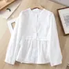 Camisa Casual Rayada de Nuevo Diseño Primavera 2026 para Mujer, Top Elegante de Nicho Blanco con Cuello Redondo para Mujer