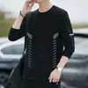 [Esencial de Otoño] Camiseta de Manga Larga con Cuello Redondo, Color Sólido Versátil de Corte Holgado para Hombre, Top Informal de Marca de Moda para Otoño