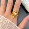Anel Flor Oca Vintage Resistente de Prata Esterlina S925 para Mulheres, Design Aberto Ajustável, Anel para Dedo Indicador de Luxo Leve de Nicho
