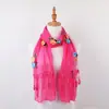 Bufanda Larga de Seda Bordada con Rosa Dorada para Mujer, Chal de Hilo de Belleza de Doble Capa, Encaje, Bufanda Versátil para Primavera, Otoño e Invierno