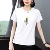 Camiseta de Manga Corta para Mujer con Hombros Normales, Para Edad Media, Nuevo Estilo Popular Verano 2026, Top Holgado Talla Grande con Mangas Medias