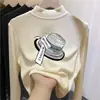 Camiseta de manga larga con forro polar para niña, capa interior de otoño e invierno, top infantil de cuello semi-alto con estampados de dibujos animados