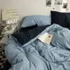 Juego de cuatro piezas de algodón lavado estilo ins, color liso, minimalista moderno, ultrasuave y amigable con la piel, sábana bajera y funda de edredón, juego de cuatro piezas para dormitorio de estudiante