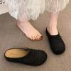 Sapatos Femininos Artesanais de Nicho Verão 2025 Alta Qualidade Meia-Tira Tecidos Vazados Respiráveis Bico Fechado Chinelos Sapatos Femininos da Moda Estilo Birkenstock