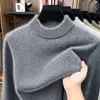 Suéter de punto grueso con mezcla de lana, cuello medio alto, manga larga para hombre, color sólido cálido para otoño e invierno, suéter base