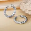 Pendientes de Otoño e Invierno 2024 Moda Elegantes Estéreo de Gama Alta Hebilla de Oreja Hilo Retorcido Anillo Liso Acero de Titanio Femenino con Estilo
