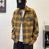 Popular nova simples ins versátil artística moderna estilo Harajuku moda retrô americana xadrez camisa de manga comprida