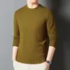 Camiseta de tricô masculina lisa, corte slim, gola redonda, manga longa, suéter fino masculino para meia-idade, disponível para dropshipping