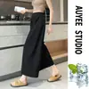 Pantalones grises cropped de pierna ancha para mujer, primavera y otoño, estilo coreano, casual, holgados, adelgazantes, para petite, pantalones de pierna curva, pantalones tipo globo relajados