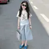 Conjunto Casual de Verano para Niñas Nuevo Estilo Coreano Chic Conjunto de Dos Piezas con Pantalones de Pierna Ancha y Mangas Cortas de Verano Ropa Infantil a la Moda