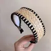 Diadema de Paja Tejida de Rafia de Ala Ancha Estilo Vacaciones de Verano para Mujer Diseño de Nicho Alta Presión Craneal Adornos para el Cabello Diadema Tejida de Paja