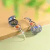 Ciervo Dorado Rey Plata S925 Vintage Paisaje Chino Esmalte Cloisonné Loto Ruyi Calabaza Bolsa Abrible Pendientes