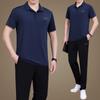 Camiseta masculina de manga curta com gola polo para pais, roupa de verão, conjunto, camisa polo de seda gelada, respirável, solta, roupa esportiva, vestuário masculino