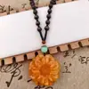 Cadena de Suéter de Alto Nivel Color Sangre con Colgante de Gota de Agua, Collar Largo, Collar de Miel de Cera Imitación, Colgante de Buda Guanyin de Calcedonia Amarilla