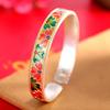 Pulseira de Prata 9999 com Pérola Prateada, Flor Esmaltada Dourada Traçada, Personalidade Versátil, Personalidade de Nicho, Pulseira Aberta