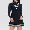 Conjunto Esportivo Caijue Amazon para Mulheres, Camisa Polo Falsa de Duas Peças, Saia de Golfe de Secagem Rápida de Manga Longa, Conjunto de Tênis