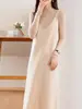 Vestido de punto de lana 100% con escote en V y tirantes largo versátil cómodo hipoalergénico para mujer otoño e invierno nuevo
