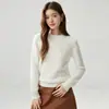 Suéter de punto de cachemira 100% pura para mujer, cuello redondo, hombro regular, grosor doble de 7 hilos, estilo simple, versátil, capa base