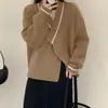 Suéter Vermelho Decote V Estilo Transfronteiriço Macio Ceroso para Mulheres Design Outono e Inverno Jaqueta Cardigã Tricotada Top Solto Estilo Coreano
