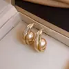 Brincos de Pérola Geométricos em Forma de C com Zircônia Estilo Retrô Agulha de Prata, Brincos de Luxo Leve de Alta Qualidade, Brincos Versáteis da Moda de Nicho para Mulheres