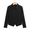 Outono 2026 Novo Estilo Camisa de Botão com Lapela Estilo Coreano Slim Top de Algodão Manga Longa Camiseta Feminina Emagrecedora Casual 313