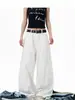 Novedad Otoño 2026 Casual Americano Pantalones Blancos de Pierna Curva Unisex Sueltos Color Sólido Caída Tela Vaquera Pantalones Largos Modernos
