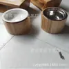 Comedero Doble de Madera para Mascotas Gatos, Uso en Casa, Cuenco Cerámico Individual Protector del Cuello, Comedero para Perros, Comedero para Gatos, Comedero Antiderrames para Mascotas Pequeñas