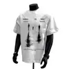 2025 Estilo Hong Kong Novo Verão Popular Camiseta Preta Estampada de Manga Curta para o Trabalho Camiseta Masculina Tamanho Grande Camiseta Básica Top