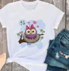 Camiseta de manga corta para mujer 2023 búho moda estampada manga corta cuello redondo