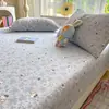 Lençol de baixo com elástico de algodão acolchoado, peça única, colcha de cobertura total, adequado para quartos de dormitório e quartos, fofo e com tema de desenho animado, conjunto de cama de três peças