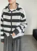 Suéter con Capucha y Rayas en Contraste Estilo Perezoso Taochuan Cárdigan para Mujer Lana Suelto Suave Cerúleo Chaqueta Suéter Mb887