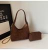 Bolsa Tote de Camurça Grande Capacidade para Mulheres 2026 Nova Outono e Inverno Transfronteiriça Ombro Único Transversal Retro Nicho Bolsa de Axila