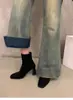 Botas de Cano Curto Elegantes com Salto Alto e Bico Quadrado, Forro de Pelúcia, Novas Botas Martin de Camurça Outono e Inverno para Mulheres, Botas Curtas Estilo Coreano 2025