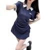 Saia Camiseta Manga Curta Gola Polo Cor Contrastante para Mulheres 2025 Verão Novo Estilo Saia de Cintura com Cordão Pequeno Vestido Evasê