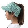 2018 AliExpress ebay Europa y Estados Unidos para otoño e invierno etiqueta CC punto de color en la visera parte superior vacía coleta retorcida gorro de punto pullover