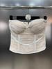 Estilo Deseo Puro Encaje Malla Plisado Varilla Ballena Correa de Belleza Almohadilla para el Pecho Top Tubo Diseño de Cremallera Trasera Chaleco de Ropa Interior para Mujer
