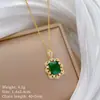 [Aço Titânio] Colar Elegante Estilo Palácio de Luxo Esmeralda Full-Diamond para Mulheres Corrente Versátil para Clavícula Corrente de Aço Titânio