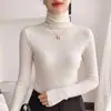 Suéter de cuello alto para mujer con patrón de espiga, top de punto de manga larga ajustado para otoño e invierno, perfecto como capa base